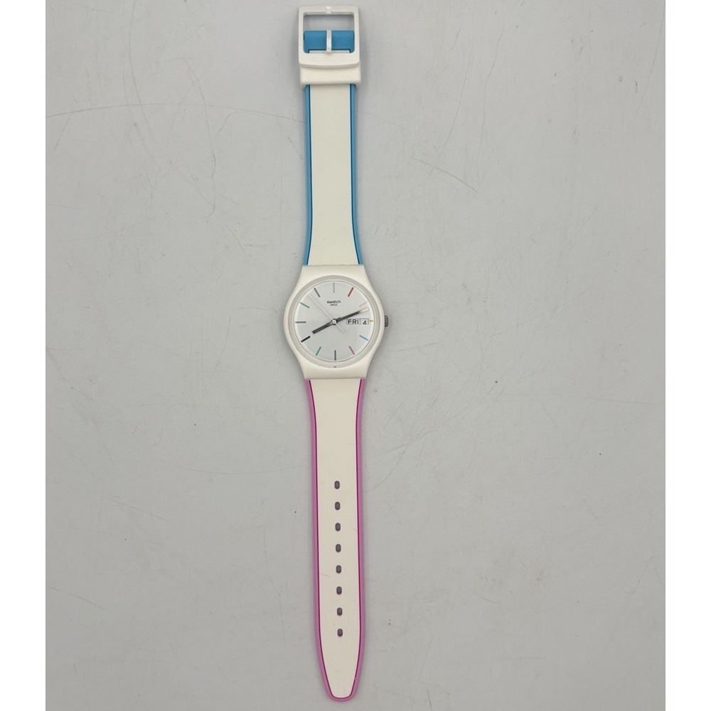 Swatch Watch Edgyline GW708 Contemporary 2018 W/ Case & Manual White Blue Pink